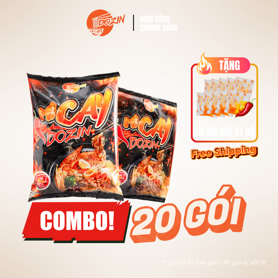 Combo 20 Gói Mì Cay DOZIN (Thùng Tiết Kiệm) - Sợi Mì Dai Sốt Đậm Đà - Phù Hợp Cho Cả Gia Đình