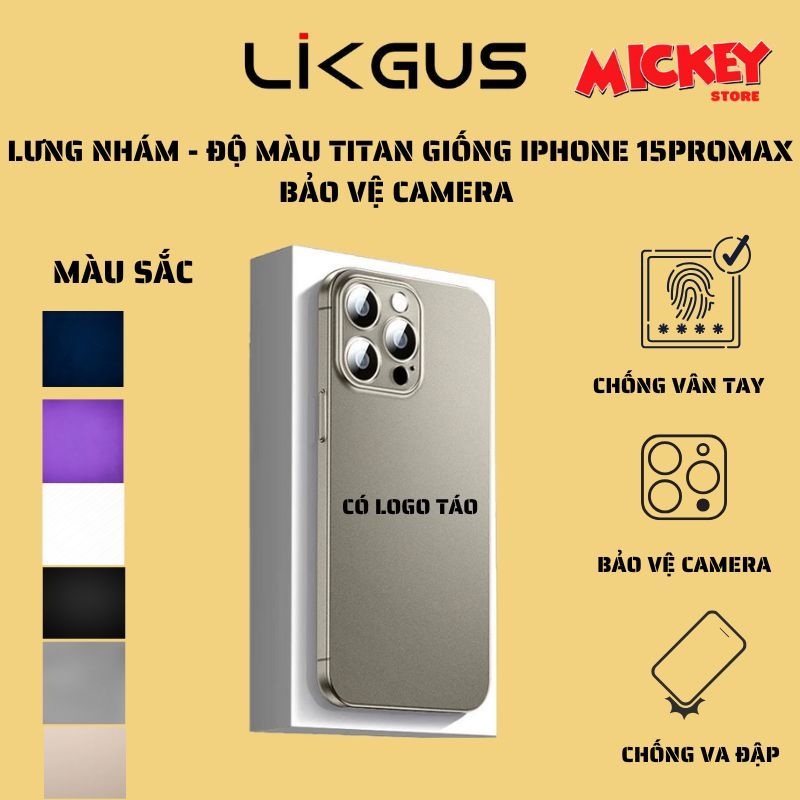 Ốp Likgus lưng nhám chống vân tay IPhone 11 12 13 14 15 16 17Promax - Lưng độ giống IPhone 15Promax