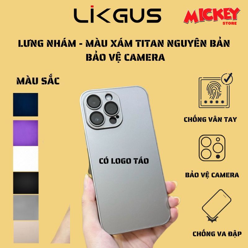 Ốp Likgus chống bám vân tay độ màu titan cho IP 11 12 13 14 15 16Promax pro plus - Ốp Likgus nhám