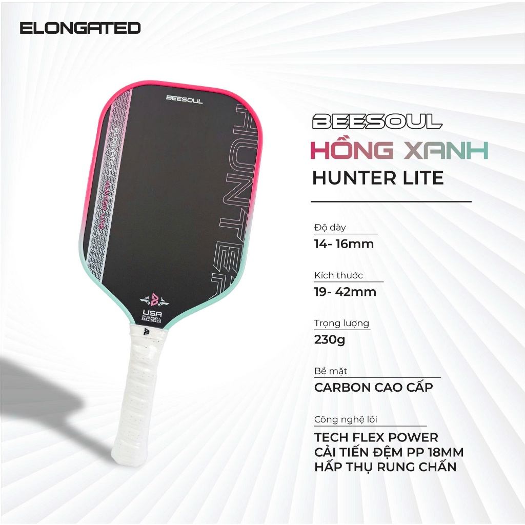 Vợt pickleball Beesoul Hunter Lite 16mm công thủ toàn diện 3 màu công nghệ tối ưu 228gam 01022