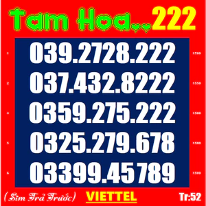 Sim Viettel Tam hoa, Sảnh 789 Tr51,52.52a Sim trả trước, chưa đăng kí, chưa kích hoạt | sim viettel