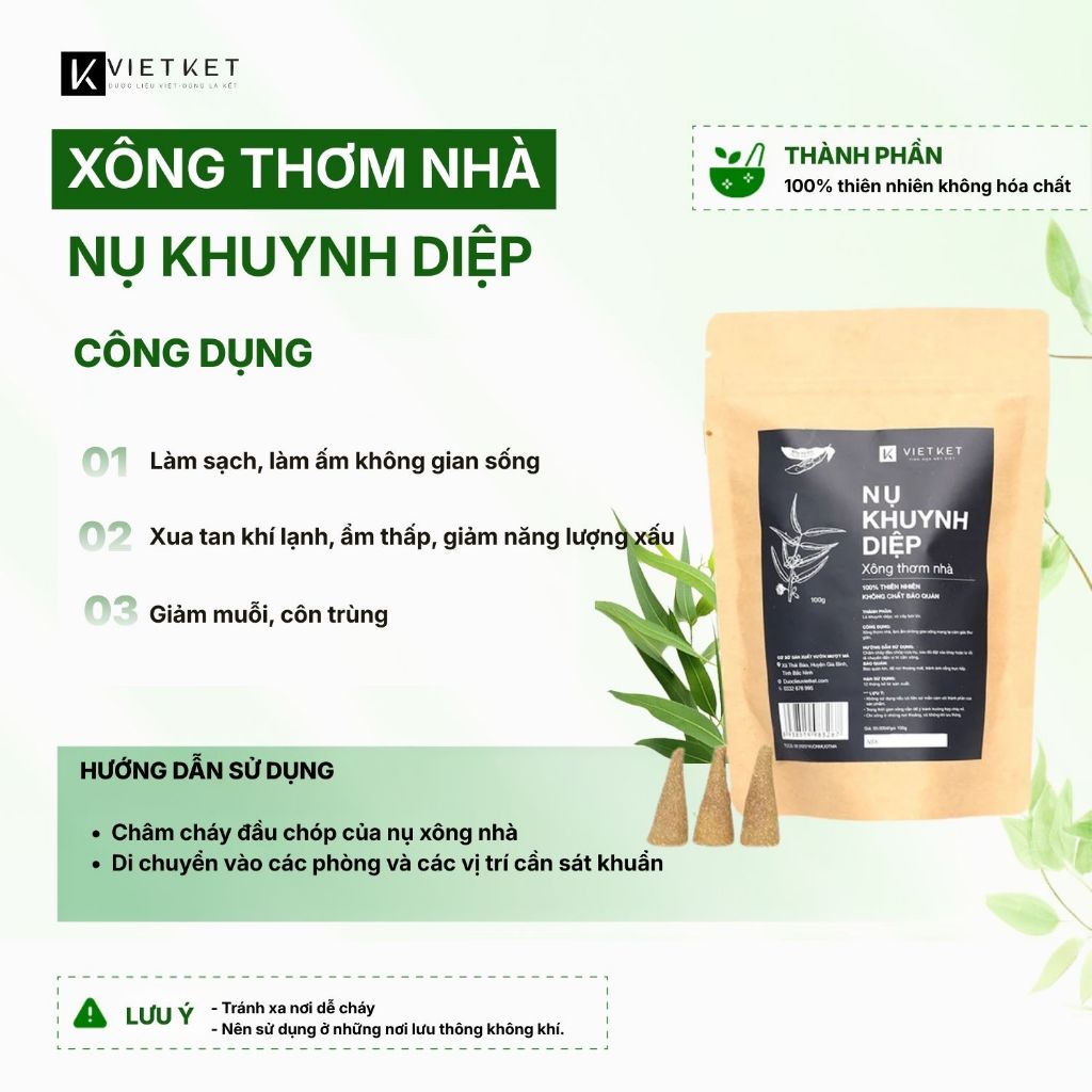 45 Nhang Nụ Thảo Dược Khuynh Diệp VIETKET 100g - Có Nụ Cháy Kém Vì Không Tạo Cháy, Xông Thơm Ấm Nhà, Tẩy Uế, Tự Nhiên
