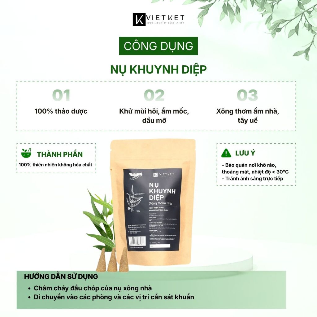 45 Nhang Nụ Thảo Dược Khuynh Diệp VIETKET 100g - Có Nụ Cháy Kém Vì Không Tạo Cháy, Xông Thơm Ấm Nhà, Tẩy Uế, Tự Nhiên