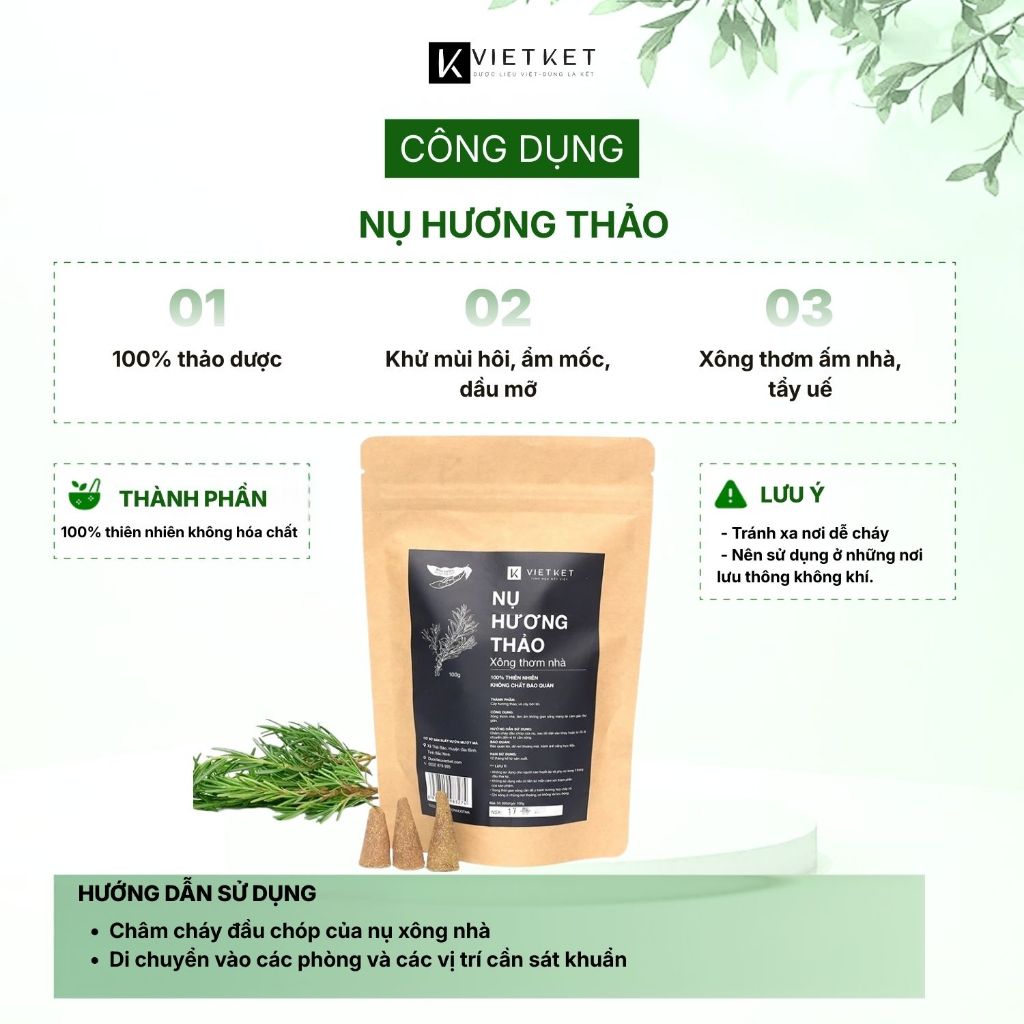 65-70 Nhang Nụ Thảo Dược Hương Thảo VIETKET 100g - Có Nụ Cháy Kém Vì Không Tạo Cháy, Xông Thơm Ấm Nhà, Tẩy Uế, Tự Nhiên