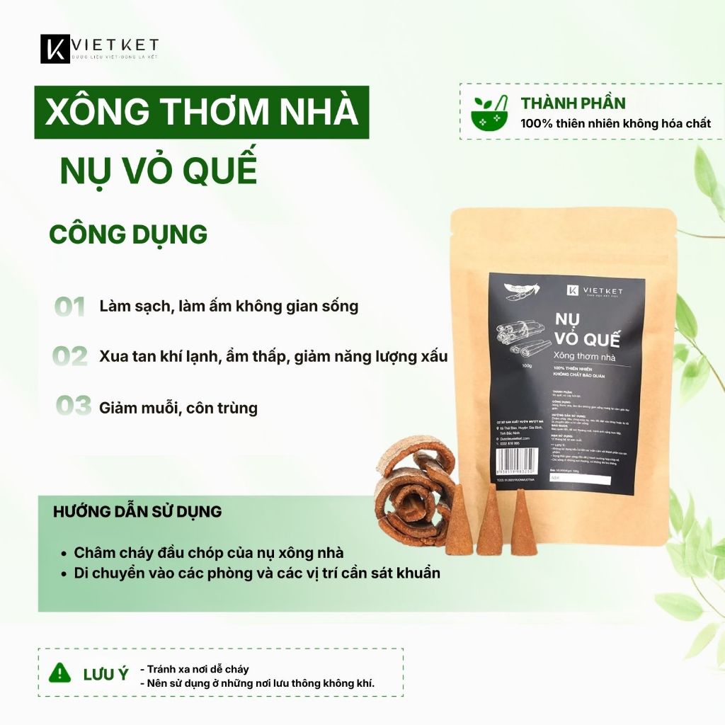 50 - 55 Nhang Nụ Thảo Dược Vỏ Quế VIETKET 100g - Có Nụ Cháy Kém Vì Không Tạo Cháy, Xông Thơm Ấm Nhà, Tẩy Uế, Tự Nhiên