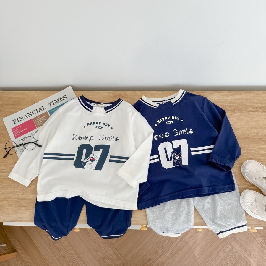 Set bộ dài tay bé trai 1-6 tuổi Miniumbaby in chữ số cún dễ thương, chất vải cotton mềm mại SB2526