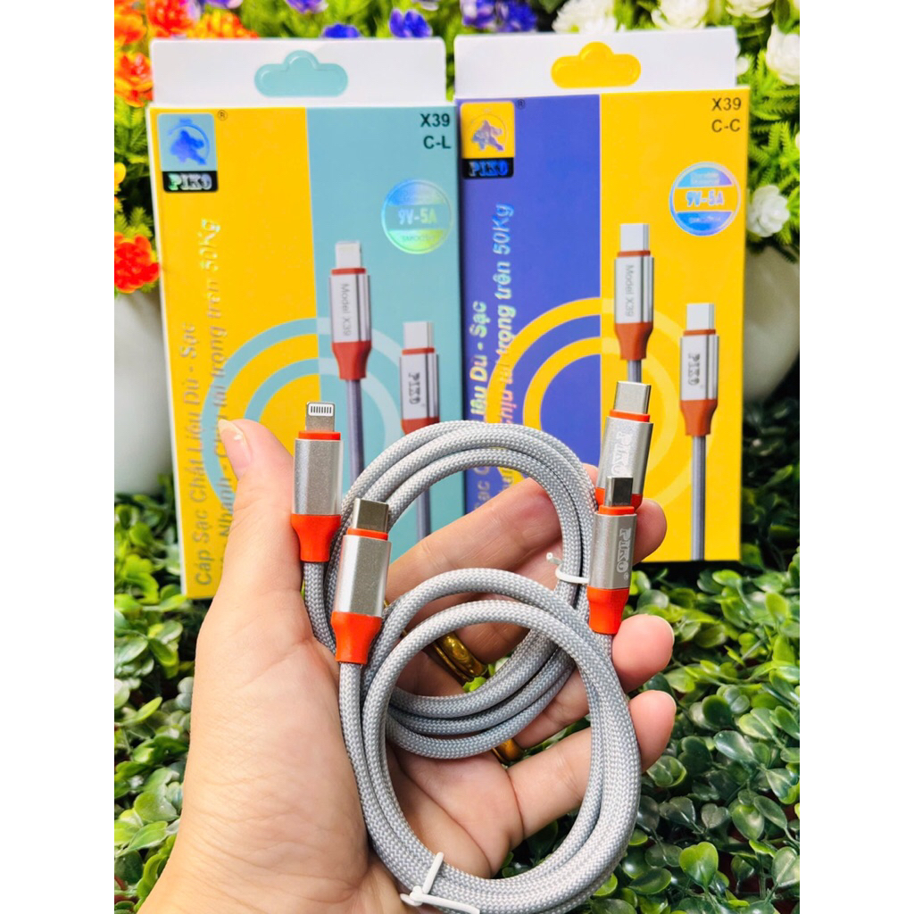 Dây sạc điện thoại cao cấp Piko, Dây bọc dù bền đẹp, Sạc nhanh mọi dòng máy. C to C và C to L