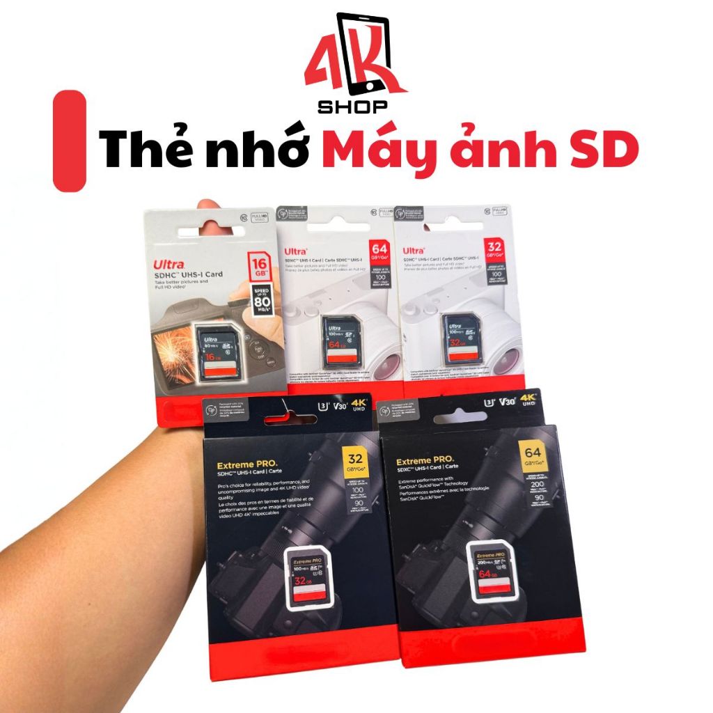 Thẻ SD 16G 32G 64G cho máy ảnh máy quay chụp ảnh và quay phim 4k