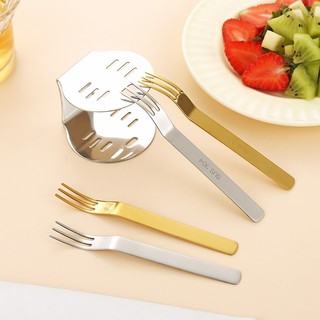Set 5 Nĩa Ăn Trái Cây Inox 304 Cao Cấp, Thiết Kế 3 Răng Độc Đáo, Mạ Vàng Sang Trọng