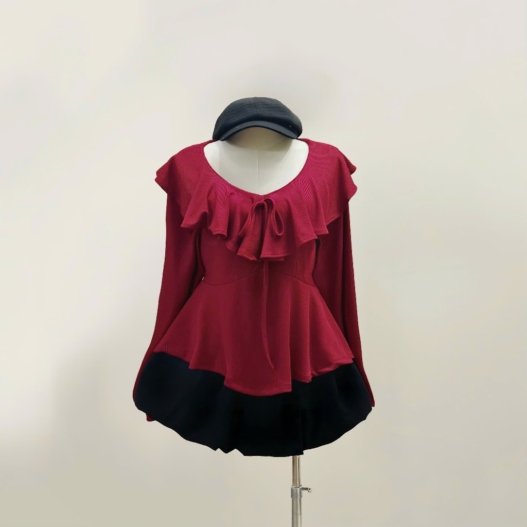 Set Áo Thun Bigsize Nữ Dáng Xòe Cổ Bèo Tay Dài Kèm Váy Bí Xòe Nhẹ Che Khuyết Điểm A337+CV413