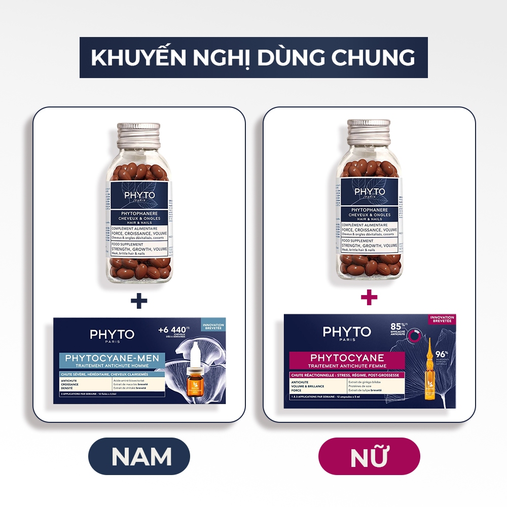 Combo 2 Thực phẩm bảo vệ sức khỏe PHYTO Phanere -Bổ sung Biotin, kẽm giúp hỗ trợ mọc tóc, dưỡng móng chắc khỏe (Hộp120v)