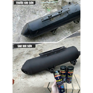 Sơn Chịu Nhiệt 600°C Poka 420ml Màu Đen Mờ, Màu Bạc - Sơn Chịu Nhiệt, Chống Cháy Cho Pô Xe Máy, Ô Tô, Máy Móc