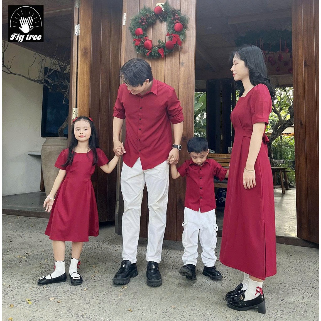 Đồng Phục Gia đình Fig Tree Màu Đỏ Đô Đón Tết 2025 Rực Rỡ (Kèm Feedback Khách Hàng )