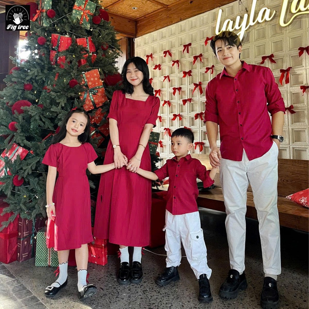 Đồng Phục Gia đình Fig Tree Màu Đỏ Đô Đón Tết 2025 Rực Rỡ (Kèm Feedback Khách Hàng )