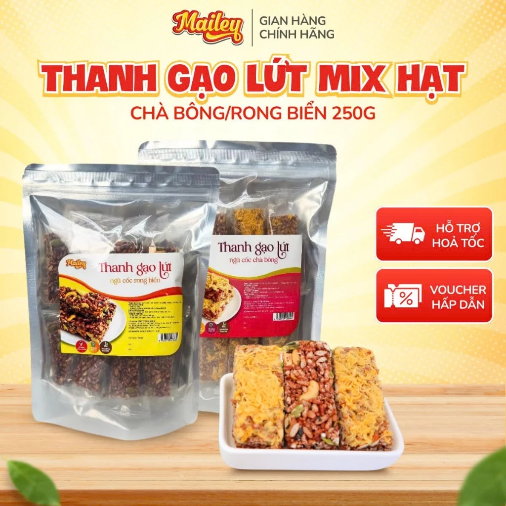Thanh Gạo Lứt Vị Chà Bông & Rong Biển Mix Hạt – Bánh Gạo Lứt Ăn Kiêng Hỗ Trợ Giảm Cân 250g | Mailey