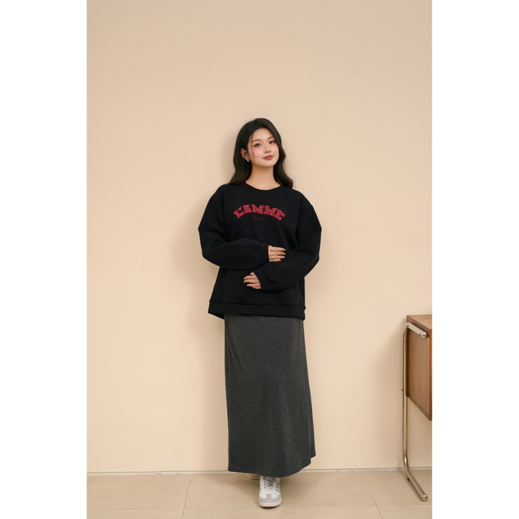 Áo sweater bầu dài tay nỉ 2 mặt Lamme Sweater co giãn 4 chiều basic dễ phối đồ thiết kế bởi L'AMME