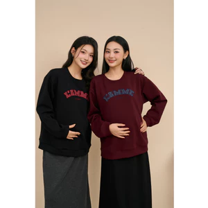 Áo sweater bầu dài tay nỉ 2 mặt Lamme Sweater co giãn 4 chiều basic dễ phối đồ thiết kế bởi L'AMME