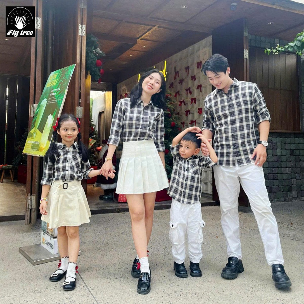 Áo Sơ Mi Gia Đình Fig Tree Caro Đen Thời trang Cho Gia Đình Đi Chơi, Đi Tiệc, Chất Dày Dặn, MS 168B