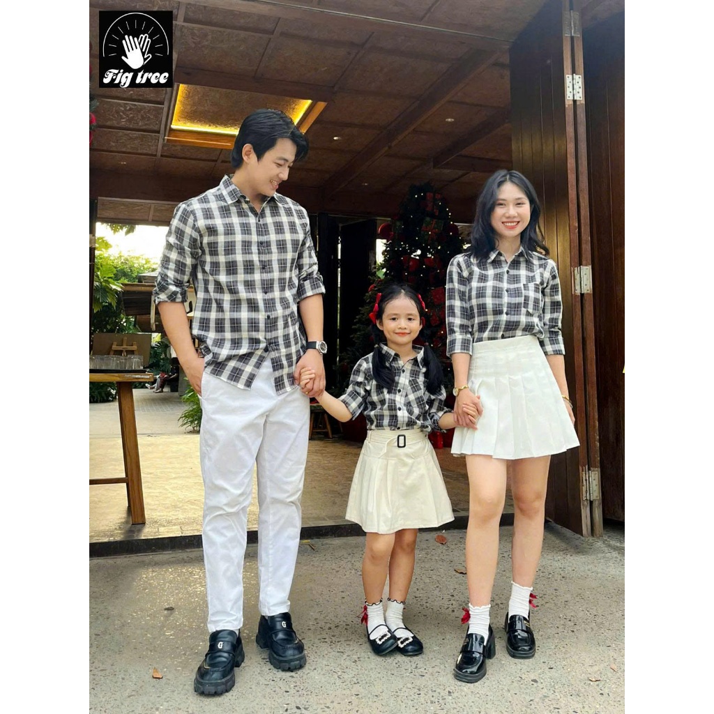 Áo Gia Đình Fig Tree Caro Đen Trắng, Gia Đình Đi Chơi, Dạo Phố, Du Xuân Siêu Cá Tính (MS 168B)