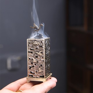 Trầm Hương Lư Xông Hoạ Tiết Chim Hạc - Mini Hợp Kim Tạo Khói Vân Mây Cho Nhà