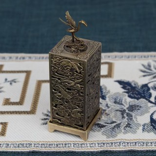 Trầm Hương Lư Xông Hoạ Tiết Chim Hạc - Mini Hợp Kim Tạo Khói Vân Mây Cho Nhà