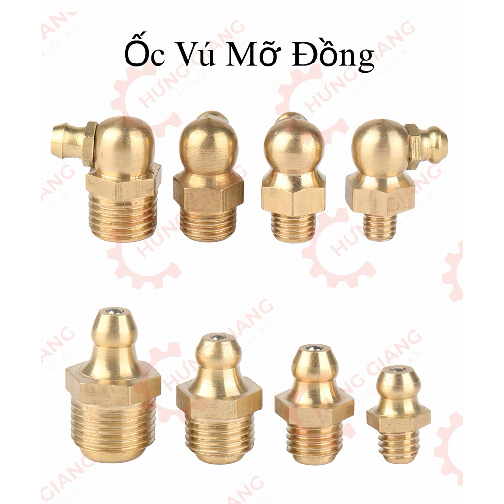 10 Ốc Vú Mỡ 6,8,10,12,13,14 Thẳng, Cong 90độ Chất Liệu Đồng Nguyên Chất