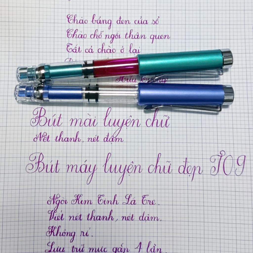 Bút Máy Luyện Chữ Đẹp T-09 Ngòi Lá Tre Kim Tinh - Nét Thanh Đậm Sắc Sảo, Thân Trong Suốt Cho Học Sinh Tiểu Học