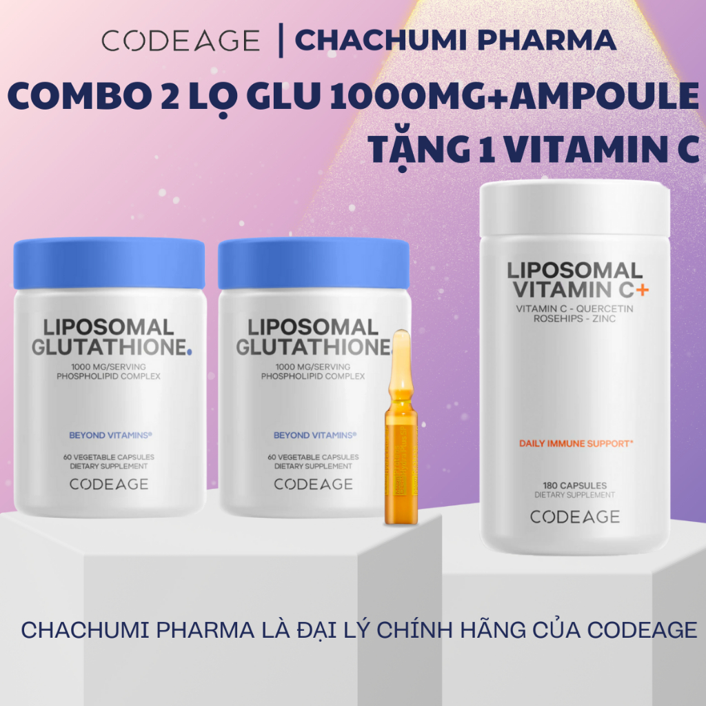 Combo Vin Ung Trng Da CODEAGE Glutathione Liposomal 500mg 1000mg Bt  Tone, Trng Da, Gim Sm Nm | Shopee Vit Nam