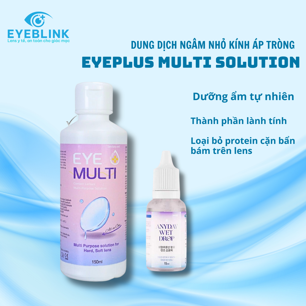Nước ngâm lens Eye Plus Multi 150ml dưỡng ẩm khử khuẩn, loại bỏ protein Eyeblink