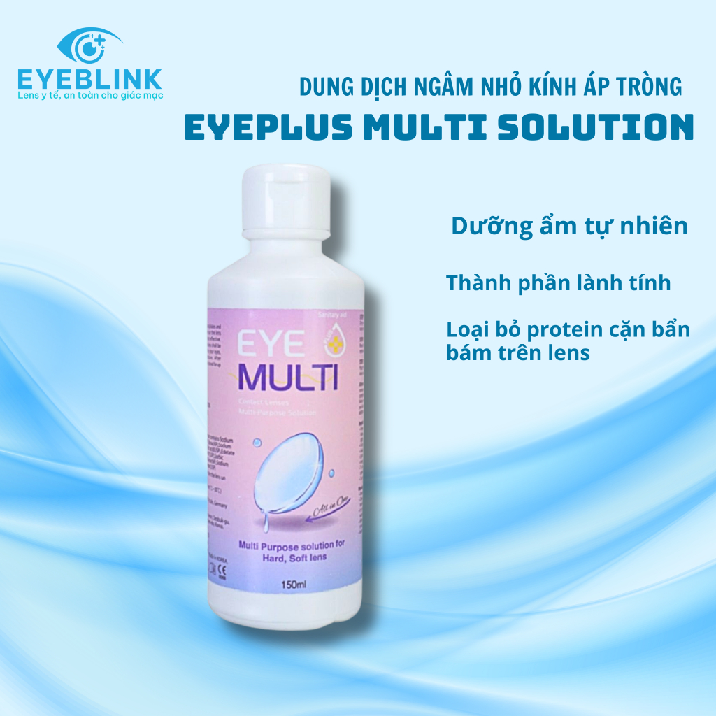 Nước ngâm lens Eye Plus Multi 150ml dưỡng ẩm khử khuẩn, loại bỏ protein Eyeblink
