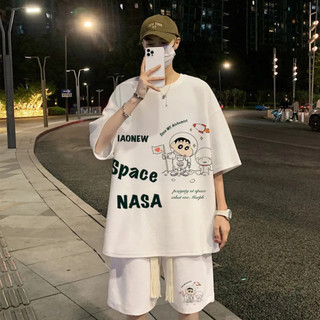 Bộ Đồ Thể Thao Unisex In Chữ Space Chất Thun Lưới Mè Kiểu Cổ Tròn Ngắn Tay Mặc Nhà Đi Chơi L1
