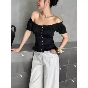𝗔𝗺𝗼 - Áo Linen trễ vai chun nhún xếp li
