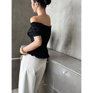 𝗔𝗺𝗼  - |LY LINEN| - Áo Linen trễ vai chun nhún xếp li