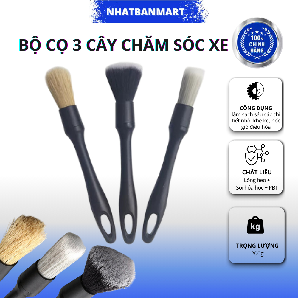 Bộ 3 cây cọ rửa xe cao cấp, Cọ Microfiber, Cọ Sợi Cước, Cọ vệ sinh chi ...