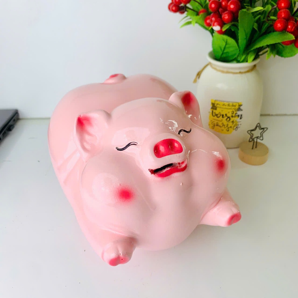 Heo đất tiết kiệm Heo Bay mông vểnh ăn tiền ở miệng dài 25cm-ống tiết kiệm,quà tặng, trang trí