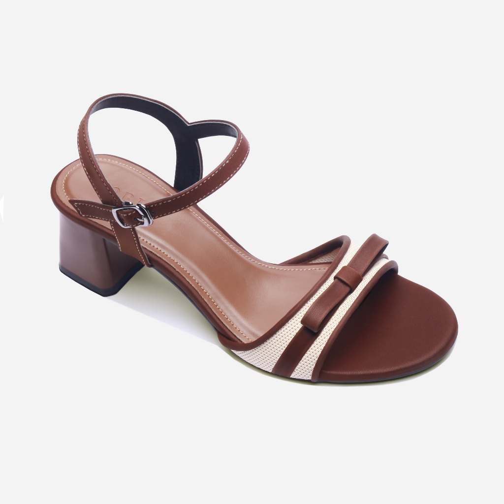 CORII - Giày Sandal Cao Gót Quai Ngang Mũi Tròn Thời Trang và Thoải Mái Nhất - CR6SHB3 Nâu Phối Kem