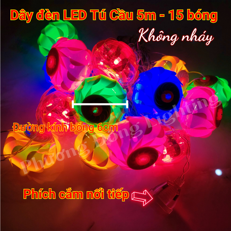 Lồng Đèn LED Tú Cầu 5m - 15 trái Có Phích cắm nối tiếp Trang trí Noel Lễ Tết Siêu Xinh