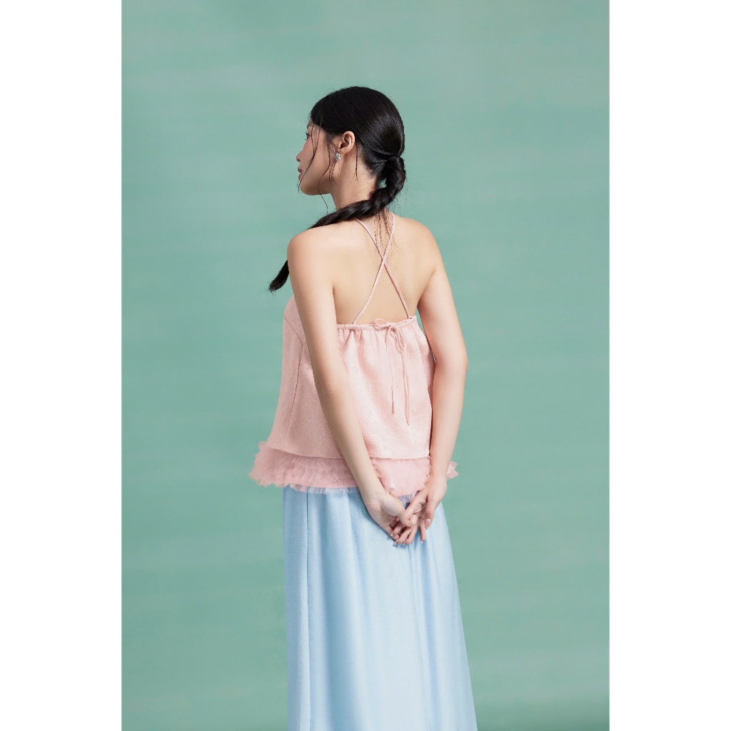 (Sẵn) Áo Nữ EVANIA Cổ Yếm Hoa 2 Tầng Duyên Dáng SECODEE