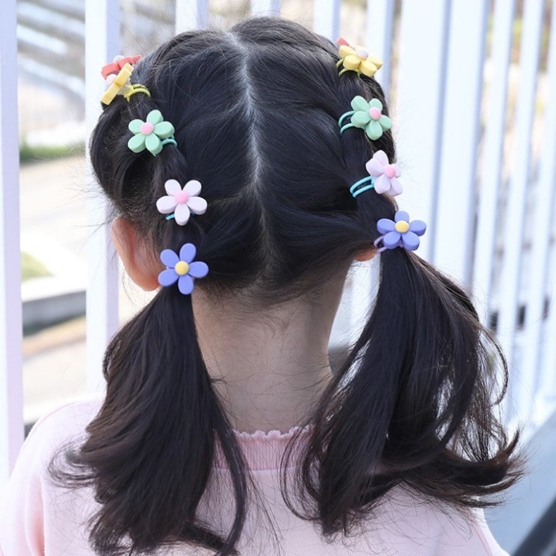 Set 50-100 Dây Thun Cột Tóc Nhiều Màu Họa Tiết Hoa, Hình Thú Hoạt Hình Dễ Thương Cho Bé Gái