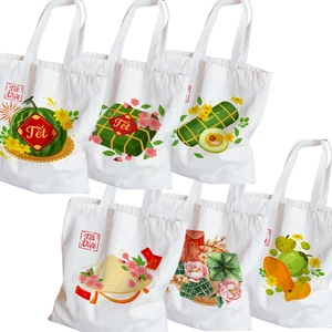 Túi tote TẾT vải canvas có khóa kéo và ngăn phụ mẫu TẾT 2026 - túi vải bố canvas ảnh năm mới bánh chưng TẾT 35x40cm