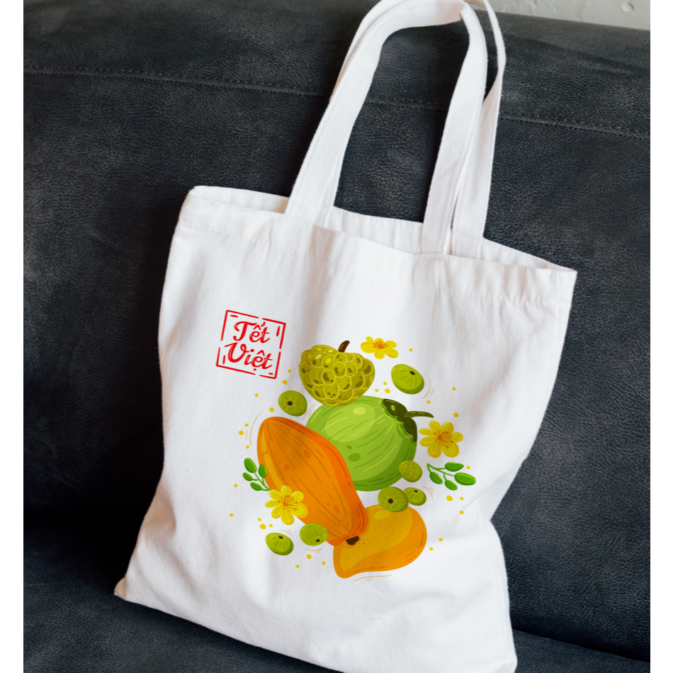 Túi tote TẾT vải canvas có khóa kéo và ngăn phụ mẫu TẾT 2026 - túi vải bố canvas ảnh năm mới bánh chưng TẾT 35x40cm