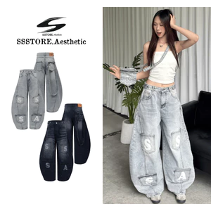 QUẦN JEANS PHỐI TÚI ĐEO CHÉO THÁO RỜI PREMIUM FORM RỘNG TÔN DÁNG NAM NỮ ĐAI SIẾT EO | SSSTORE.AESTHETIC