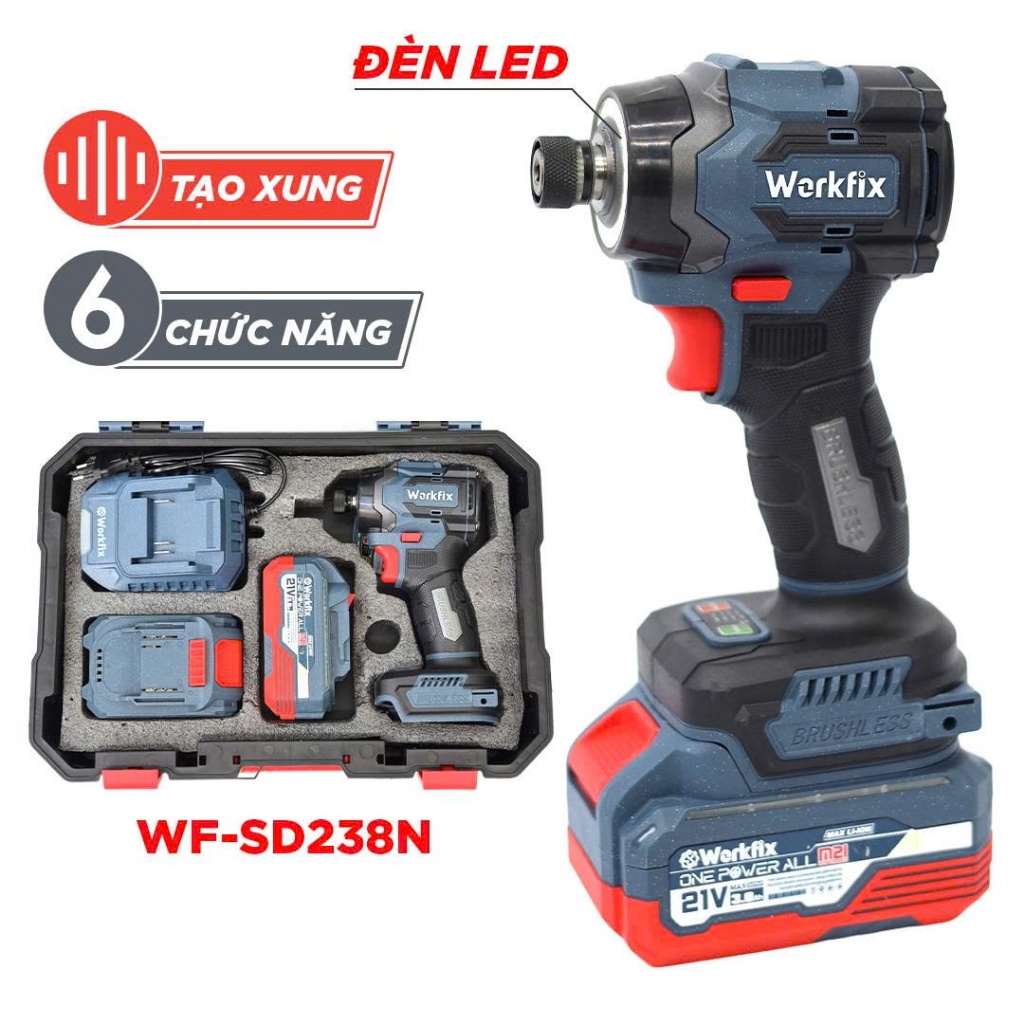 Máy Chuyên Vít Workfix WF-SD238N – Lực Siết 238N.M –  4 Cấp Tốc Độ, Đèn Led Động Cơ Không Chổi Than