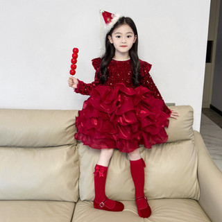 order quảng châu-váy công chúa đỏ bling xoè bồng tầng cao cấp cho bé gái