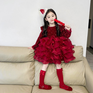 order quảng châu-váy công chúa đỏ bling xoè bồng tầng cao cấp cho bé gái