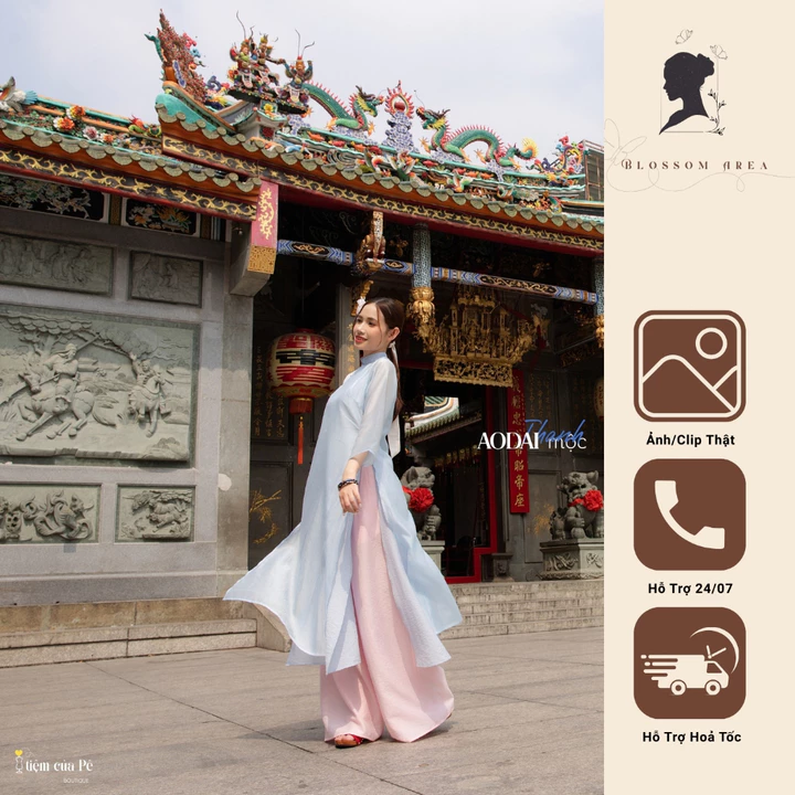 Áo dài tứ thân chất liệu tơ Tencel cao cấp kết hợp Linen - Mộc Thanh. Tone Xanh Pastel trẻ trung.