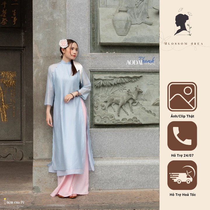 Áo dài tứ thân chất liệu tơ Tencel cao cấp kết hợp Linen - Mộc Thanh. Tone Xanh Pastel trẻ trung.