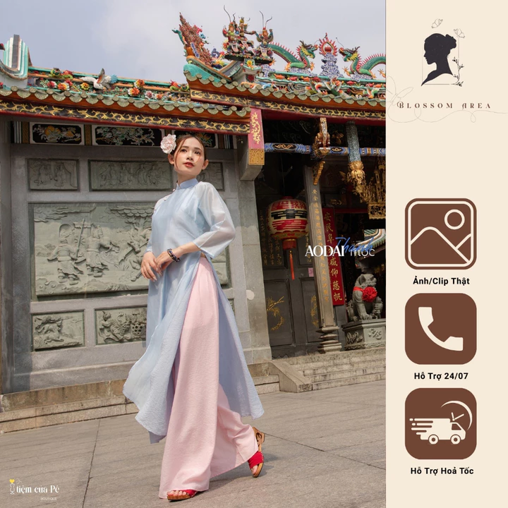 Áo dài tứ thân chất liệu tơ Tencel cao cấp kết hợp Linen - Mộc Thanh. Tone Xanh Pastel trẻ trung.