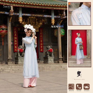 Áo dài tứ thân chất liệu tơ Tencel cao cấp kết hợp Linen - Mộc Thanh. Tone Xanh Pastel trẻ trung.