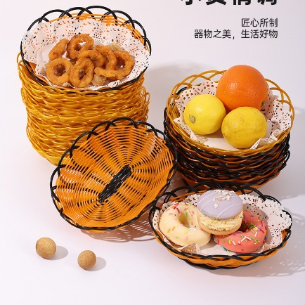 Rổ Nhựa Giả Mây Đựng Hoa Quả, Bánh Kẹo – Rổ Trang Trí Bàn Ăn, Đan Dày Chắc